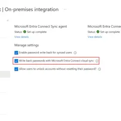 Paramètres de réinitialisation de mot de passe Azure AD : activation de la synchronisation des mots de passe avec Microsoft Entra Connect cloud sync.