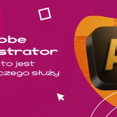Logo Adobe Illustrator i tekst "Adobe Illustrator - co to jest i do czego służy" na tle z siatką i geometrycznymi kształtami.