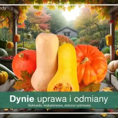 Jesienna uczta: dynia piżmowa zielona i inne warzywa w ogrodzie.