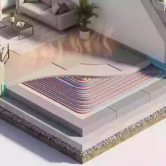 Coupe d'une maison montrant le chauffage par le sol et l'isolation vide sanitaire.