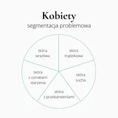 Segmentacja problemowa skóry kobiet: wrażliwa, trądzikowa, sucha, z przebarwieniami, z oznakami starzenia. Przykład segmentacji rynku.
