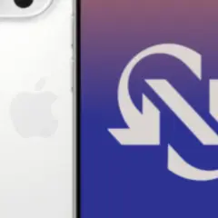 Biały iPhone 14 obok ekranu z symbolem odświeżania. Poznaj jego wymiary.