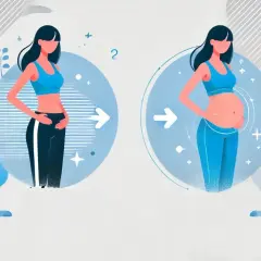 Kobieta w ciąży i po ciąży. Ilustracja pokazuje zmiany w sylwetce, w tym brzuch po ciąży.