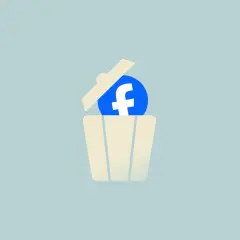 Symbol Facebooka w koszu na śmieci, symbolizujący dezaktywację konta na FB.