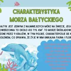 Ilustracja na światowy dzień morza: delfin pływa w Bałtyku, morzu z unikalną fauną i florą, otoczonym przez 9 krajów.