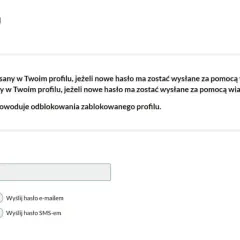 Formularz przypomnienia hasła do PUE. Podaj login, wybierz sposób wysyłki hasła: e-mailem lub SMS-em.