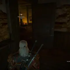 Geralt wchodzi do starego domu, gdzie czeka go sen w wielkim mieście. W środku Sara, a na ekranie cel misji.