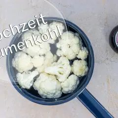 Blumenkohl in einem Topf, daneben ein Timer. Die Frage: wie lange blumenkohl kochen?