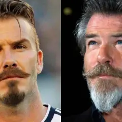 David Beckham et Pierce Brosnan arborent un style van dyke barbe, un classique intemporel.