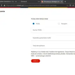 Formularz mBanku do odzyskania dostępu. Wpisz PESEL, nazwisko panieńskie matki i swój identyfikator, by odzyskać dostęp.