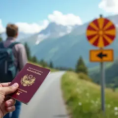Ręka trzyma paszport na tle górskiej drogi. Czy do Macedonii potrzebny jest paszport?