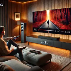 Mężczyzna relaksuje się na kanapie, oglądając film na telewizorze TCL C655.