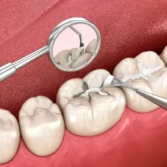Un dentista aplica selladores dentales para proteger las muelas de las caries.