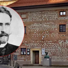 Portret Stanisława Wyspiańskiego na tle jego muzeum.