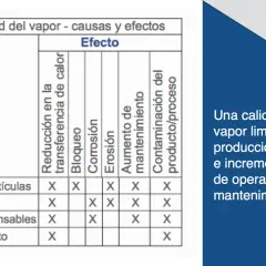 Tabla muestra que el **vapor húmedo** causa bloqueo, corrosión, erosión, aumento de mantenimiento y contaminación.