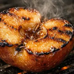 Une pomme au barbecue, caramélisée et fumante, avec des marques de grill. Un délice sucré et salé.