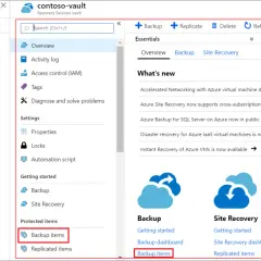 Interface de gestion des services de récupération, affichant les éléments de sauvegarde.