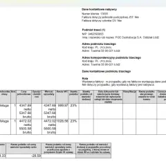 Nota korygująca do faktury za energię elektryczną. Wartość netto: -124.33 PLN, VAT: -28.59 PLN.