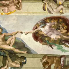 Michelangelo's "The Creation of Adam" fresco depicts God reaching out to Adam, a powerful moment captured in wet plaster.