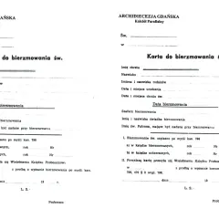 Karta do bierzmowania św. - dokument potrzebny, by uzyskać zaświadczenie o bierzmowaniu. Wypełnij dane chrztu, urodzenia i bierzmowania.