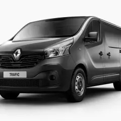 Szary van Renault Trafic 3 z napisem "TRAFIC" na grillu, gotowy do pracy.