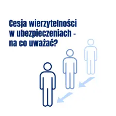 Cesja wierzytelności w ubezpieczeniach – na co uważać? Grafika przedstawia trzy sylwetki ludzi i strzałki wskazujące na proces cesji.