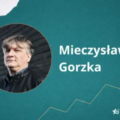 Portret Mieczysława Gorzkiego. W tle grafika przypominająca wykres, jakby kolejność polowanie na psy.