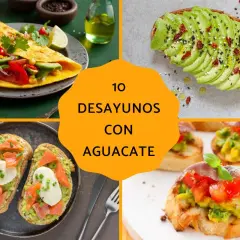 10 desayunos con aguacate para adelgazar: tortilla, tostadas con salmón y aguacate, y bruschettas.