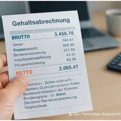 Gehaltsabrechnung zeigt Brutto- und Nettolohn. Ein Hausmeister Gehalt kann stark variieren, je nach Erfahrung und Region.