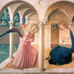 Anioł zstępuje do Maryi. To piękne dzieło sztuki przykłady, ukazujące scenę Zwiastowania.