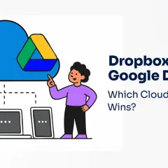 Illustration comparing Dropbox and Google Drive, highlighting Google Drive as a key competitor in cloud storage.