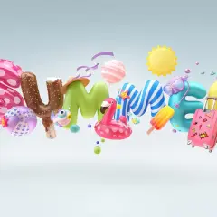 Kolorowe litery tworzą napis "SUMMER". To pierwszy dzień lata, czas na wakacje!