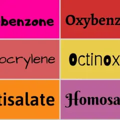 Sześć filtrów UV: Avobenzone, Oxybenzone, Octocrylene, Octinoxate, Octisalate, Homosalate. Zwróć uwagę na potencjalną szkodliwość octocrylene.