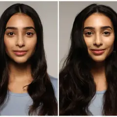 Comparativa de champú en seco: cabello lacio y sin vida antes, y con volumen y brillo después.