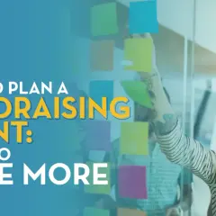 Team brainstorming for a successful fundraising event planning template. Steps to raise more funds are visualized on sticky notes.