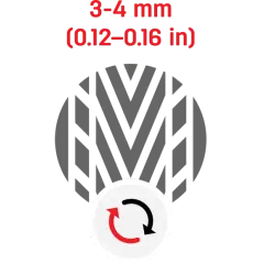 Nowa opona ma 8 mm bieżnika. Zużyta 3-4 mm, a bardzo zużyta poniżej 1.6 mm.
