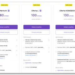 Porównanie ofert internetu we Francji: M (400 GB), L (bez limitu) i HOMEBOX (bez limitu) z opcją 5G.