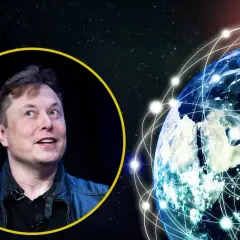 Elon Musk w wizji cywilizacji typu 1, z satelitą i Ziemią połączoną siecią.