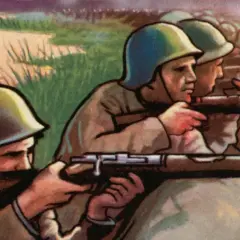 Soldados en trincheras, listos para la batalla de Jarama.