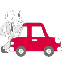 Uomo con chiave in mano accanto a un'auto rossa, simbolo del passaggio di proprietà auto defunto con più eredi.