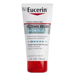 Biała tubka kremu Eucerin Eczema Relief Hydrogel z czerwonym zamknięciem.