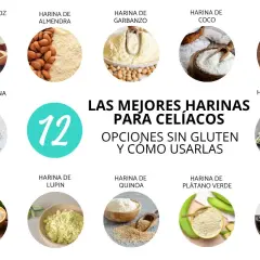 Las mejores harinas para celíacos: arroz, almendra, garbanzo, coco, castañas, avena sin gluten, trigo sarraceno, maíz, lupin, quinoa, plátano verde y almidón de patata. ¡Ojo! la semola tiene gluten.