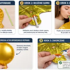 Instrukcja jak założyć balona na patyk: przygotuj balon i słomkę, włóż słomkę do zaworu, dmuchaj delikatnie, aż balon osiągnie pożądany rozmiar, wyjmij słomkę.