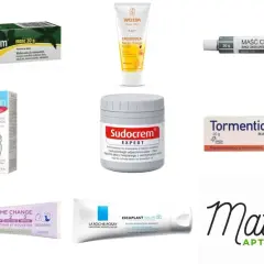 Kremy i maści na odparzoną pupę: Tormentalum, Oillan Baby, Sudocrem, Maść cynkowa, Tormentiol, Mustela Crème Change, La Roche-Posay Cicaplast.