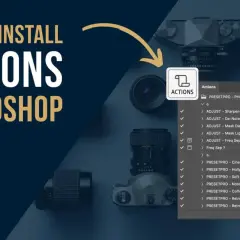 Learn how to install free Photoshop actions to enhance your photos. The image shows a Photoshop Actions panel with various presets.