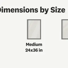 Visual comparison of mirror size options: small (16x24 in), medium (24x36 in), and large (60x36 in).