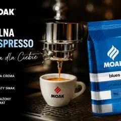 Kawa MOAK Blues, idealna do ekspresu automatycznego, z gęstą cremą, bogatym smakiem i wyważonym aromatem.