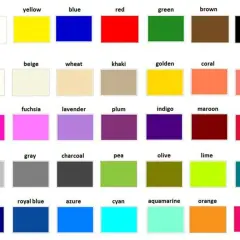 Una griglia di campioni di colori, con nomi in inglese come "white", "yellow", "blue", "red", "green", "brown", "black", ecc.