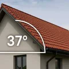 Ceglany dach z minimalnym spadkiem 37 stopni.