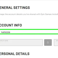 Epic Games Leak: Account-ID 9df50258 in den allgemeinen Einstellungen.